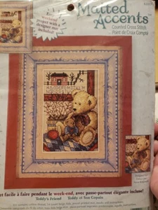 Vtg Dimensions Matted Accents Counted Cross Stitch Kit "Teddy's Friend" SEALED - Picture 1 of 6