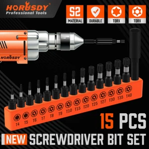 15Pc Impact Rated Security Torx Bit Set Tamper Resistant 1/4" Magnetic Extension - Picture 1 of 8