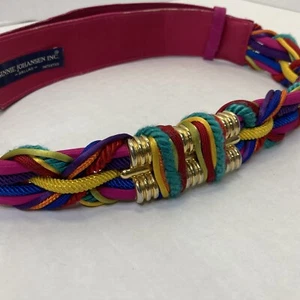 Cuerda de cinturón trenzada vintage Ginnie Johansen años 80 oro brillante multicolor 1980 - Imagen 1 de 9