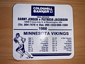 1988 Minnesota Vikings calendario de fútbol imán sked Coldwell/banquero bienes raíces - Imagen 1 de 1