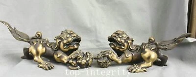 11.8" Old China Purple Bronze Fengshui Dragon Beast lion Animal Statue Pair Foto 1 de 4