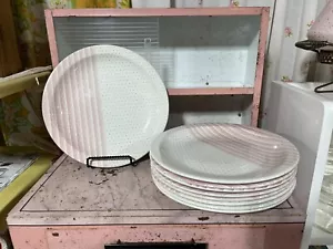 Vintage Churchill England China Teller POSTEN rosa Tupfen Streifen aus dem Ruhestand Muster - Bild 1 von 2