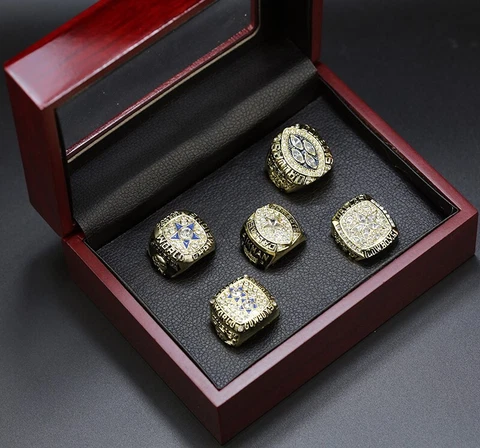 5 Pcs Dallas Cowboys Championship Ring with Display Box Gold Super Bowl Rings Cover
