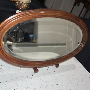 More details for antique, mahogany, classic, wooden backed, oval,  bevelled mirror 36.5x 21.5 cms