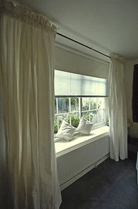 Rod Top Ivory Pure Silk Dupioni Curtains, 100" W X 108" L with Blackout Lining - Picture 1 of 3