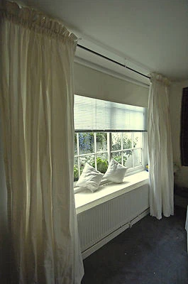 Rod Top Ivory Pure Silk Dupioni Curtains, 100" W X 108" L with Blackout Lining - Image 1 of 3