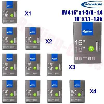 1pack - 4pack Schwalbe Bike Tubes 37-349 AV4 16" x 1-3/8 ~ 1.4,18"x1.1/1.35 - Image 1 of 2