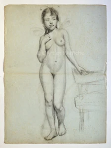 DESSIN au fusain, ÉTUDE DE NU féminin, cir. 1918, Charcoal Drawing female nude - Picture 1 of 3