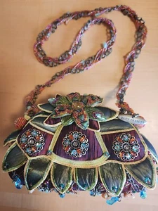 MARY FRANCES Stoff Schulter Handtasche bunt verziert Perlen Blumen 4827 - Bild 1 von 15