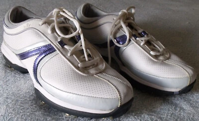 耐克女式白色带紫色高尔夫鞋钉鞋 335947–102 尺码 8 状况完好 — 第 1/4 张图片