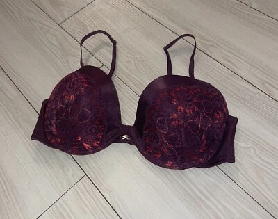 Fredericks of Hollywood Exxtreme Bra Super Padded Lace UW Womens 34C Purple - Image 1 of 4