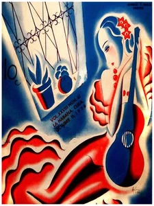 1633. Flamenco Tänzerin hält Gitarre fest Vintage Poster. Haus Wand Deko Kunst - Bild 1 von 1