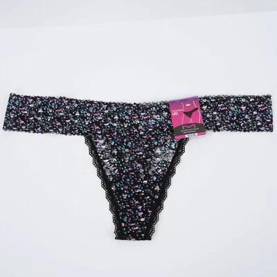 MAIDENFORM Size 2XL/9 All-Over-Lace BLACK Multi-Color DOTS THONG Panty #DMESLT — 第 1/4 张图片
