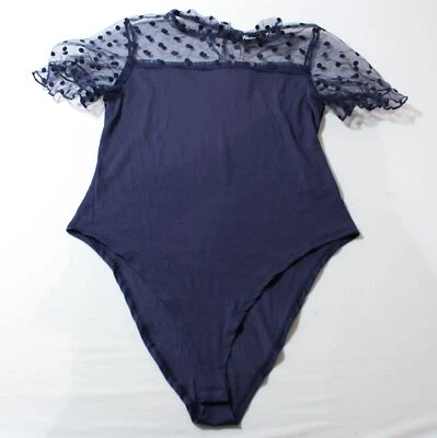 Body Allegra K Para Mujer S/S Acanalado Tejido Lunares Transparente Top CL8 Azul Talla XL Foto 1 de 3