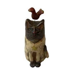 Vintage E.R.S Künstler signierte zusammengesetzte Katze Skulptur Draht Schnurrhaare Vogel Topper 8 Zoll - Bild 1 von 20
