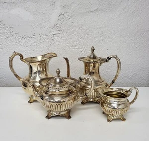 Vintage 4-Piece Silver Plate Georgian Gadroon Community Drink Set - Picture 1 of 14