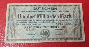 Dresden: Deutsche Reichsbahn 100 Milliarden Mark 26.10.1923 No.778965 - Bild 1 von 2