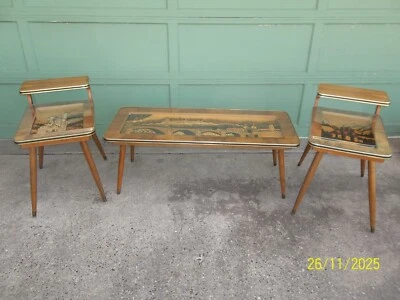 Vintage German Hand Carved 3pc. Black Forest Coffee & 2 End tables w/ Glass Tops - Image 1 of 4