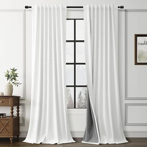 off White Black Out Curtains for Living Room Windows 96 Inches Long 2 Panels Set - Picture 1 of 7