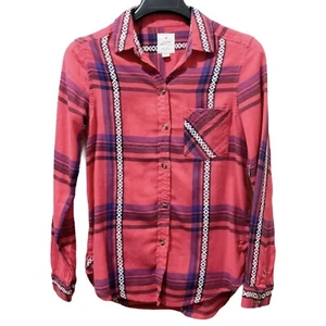 American Eagle Women Vintage Boyfriend Button-Up Shirt Size S Pink Plaid Western - Picture 1 of 8