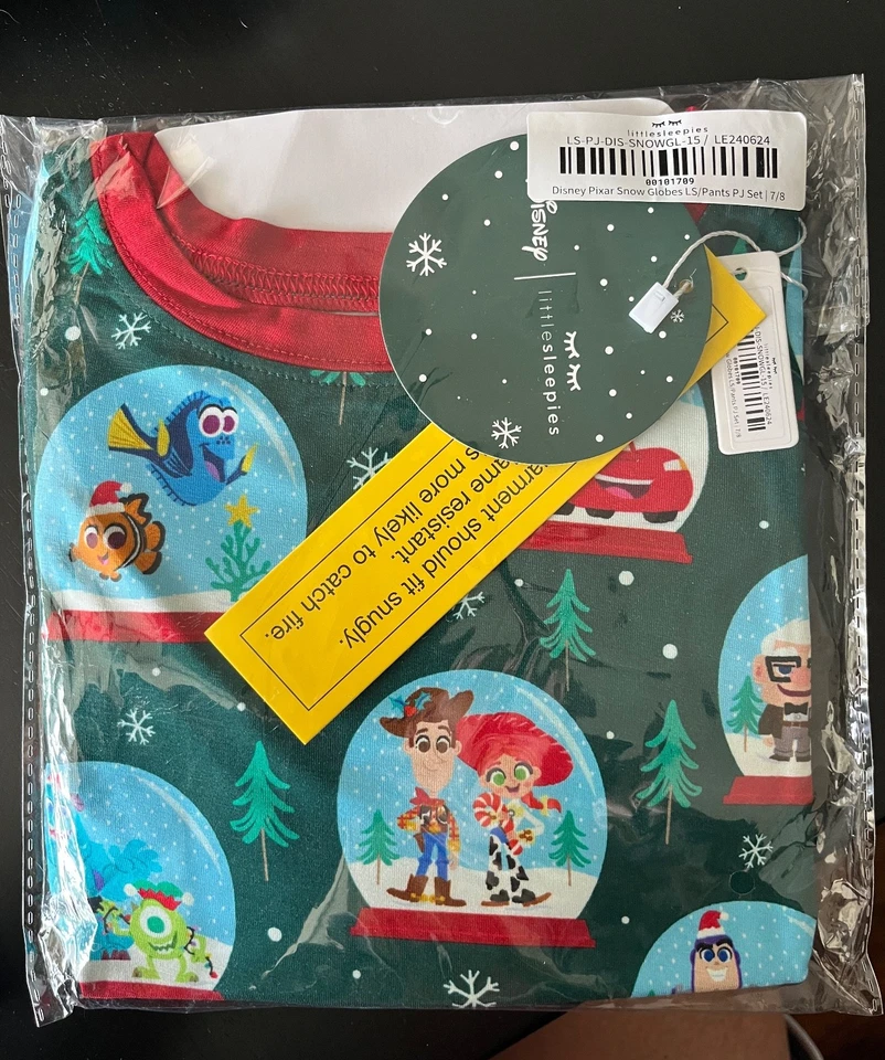 Disney Pixar Globo de Nieve Navidad Little Sleepies Pijama Manga Larga Talla 7/8 Foto 1 de 3