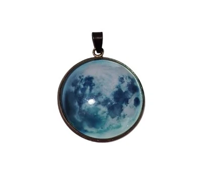 Blue Moon Glass Pendant Necklace, Celestial Art Jewelry Gift for Women & Girls - Image 1 of 3