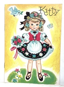 Vintage Kitty w Flowers Paper Doll Book Carlsen Copenhagen Denmark 3026-2 Uncut - Bild 1 von 5