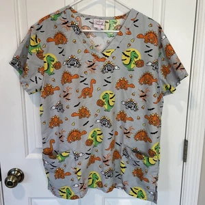Halloween Large Scrub Top with Pockets Luv Scrubs Dinosaurs Kids Trick Or Treat - Picture 1 of 6