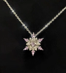 Snowflake Pendant Necklace Pink And White Synthetic Zirconia Jewelry Winter - Picture 1 of 4