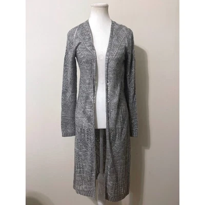 Hooked Up 中号灰色开放式针织掸子开衫波西米亚极简主义毛衣 M — 第 1/4 张图片