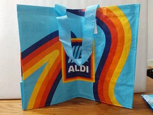 Aldi Store Reusable Tote Bag 1 Pc Large 14x17 Blue Rainbow Stripe - Picture 1 of 2