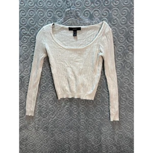 Forever 21 Womens Ribbed Long Sleeve Scoop Neck Sweater Cream Size Small - Picture 1 of 5