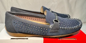 Rieker Leather Loafers UK 5 / 38 40253 Womens Navy Blue Low Top Slip On Logo - Picture 1 of 18