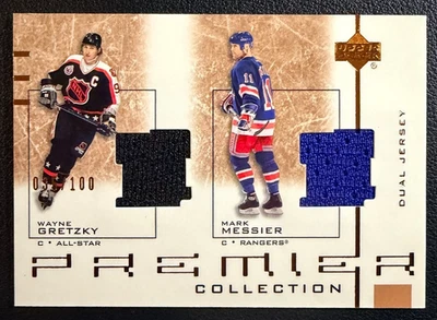 WAYNE GRETZKY / MARK MESSIER 2001-02 UD Premier Dual Game-Used Patches 035/100 - Image 1 of 2