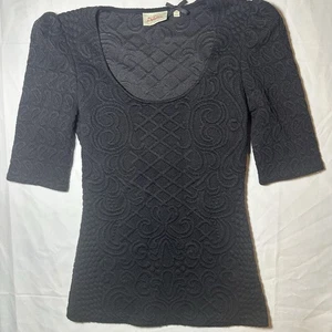 Anthropologie Deletta Women’s Black Athlone Scoop-neck Jacquard Knit Shirt XS - Picture 1 of 10