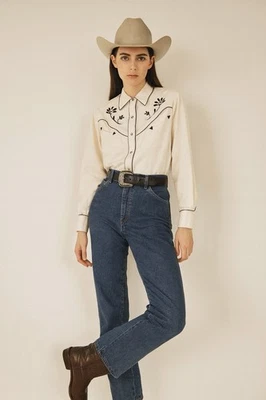 vintage 70s WRANGLER jeans straight leg western denim high rise cowgirl 30W 32L - Image 1 of 4