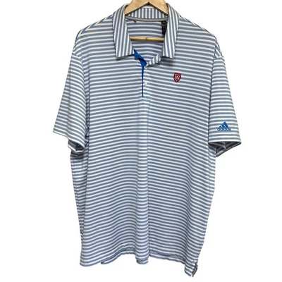 Adidas Golf Polo Shirt Mens 2XL Striped Yale Berkeley Logo Athletic Performance - Image 1 of 4