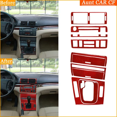 Para BMW 3 Series M3 E46 1997-2006 acabamento de console central interior fibra de carbono vermelho - Imagem 1 de 4