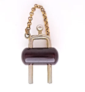 Bakelite Button Closure Snapette Dk Red Bakelite-Metal Prong-Yellow Chain-As Is - Picture 1 of 6