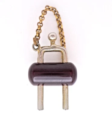 Bakelite Button Closure Snapette Dk Red Bakelite-Metal Prong-Yellow Chain-As Is - Image 1 of 4