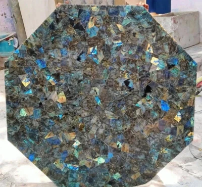 36" Console Table for Patio Labradorite Octagon Countertop Custom Handmade Decor - Image 1 of 4