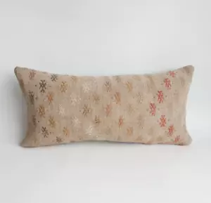 Wool Embroidered Kilim Pillow Cover , Bohemian Pillow , 12x24 inches - Picture 1 of 9