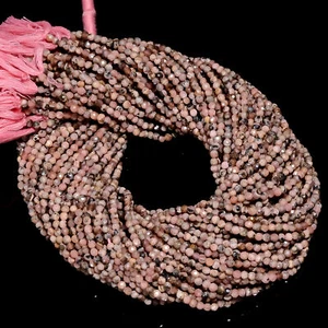 Natural Rhodochrosite Gemstone Round Shape Faceted Beads 3 mm Strand 12" GB-840 - Picture 1 of 4