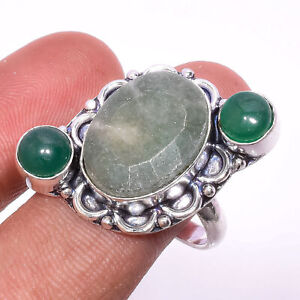 Emerald Gemstone 925 Sterling Silver Jewelry Ring Size 8
