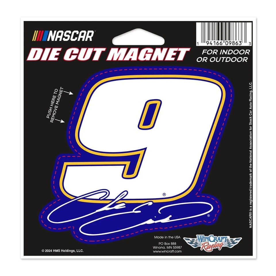 Chase Elliott Wincraft 2024 #9 Number and Signature Die Cut 4x5 Magnet - Image 1 of 1
