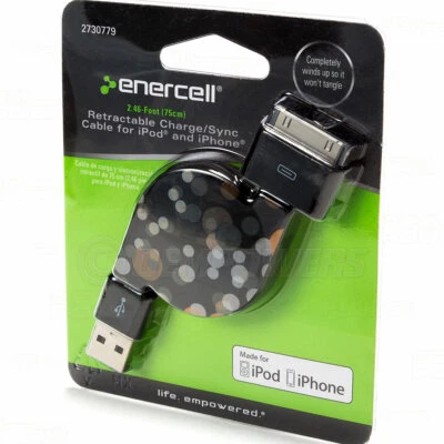 Apple iPhone 4 4S 3G 3GS USB Data Sync Cable Retractable Power Charger 30-PIN - Image 1 of 4