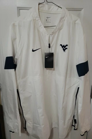 NWT Nike On Field NCAA West Virginia 1/2 Zip Coaches Jacket White and Blue Sz XL Cover