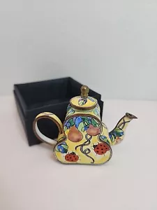 Kevin Chen Vintage Miniature Teapot Ladybugs and Pears Yellow Floral 1999 READ - Picture 1 of 13