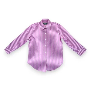 Lauren Ralph Lauren Petite PS Shirt Top Button Down Purple Striped 3/4 Sleeve - Picture 1 of 5