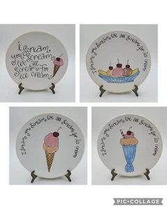 Pottery Barn Dessert Plates Set of 4 Colorful Ice Cream Design Ceramic 7.5 in - Picture 1 of 10